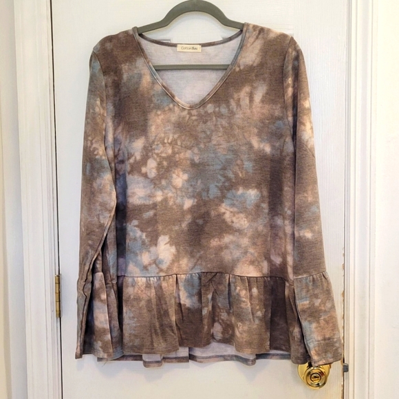 Cotton Bleu NWOT Tie Dye Bottom Ruffle Top L - Picture 4 of 9